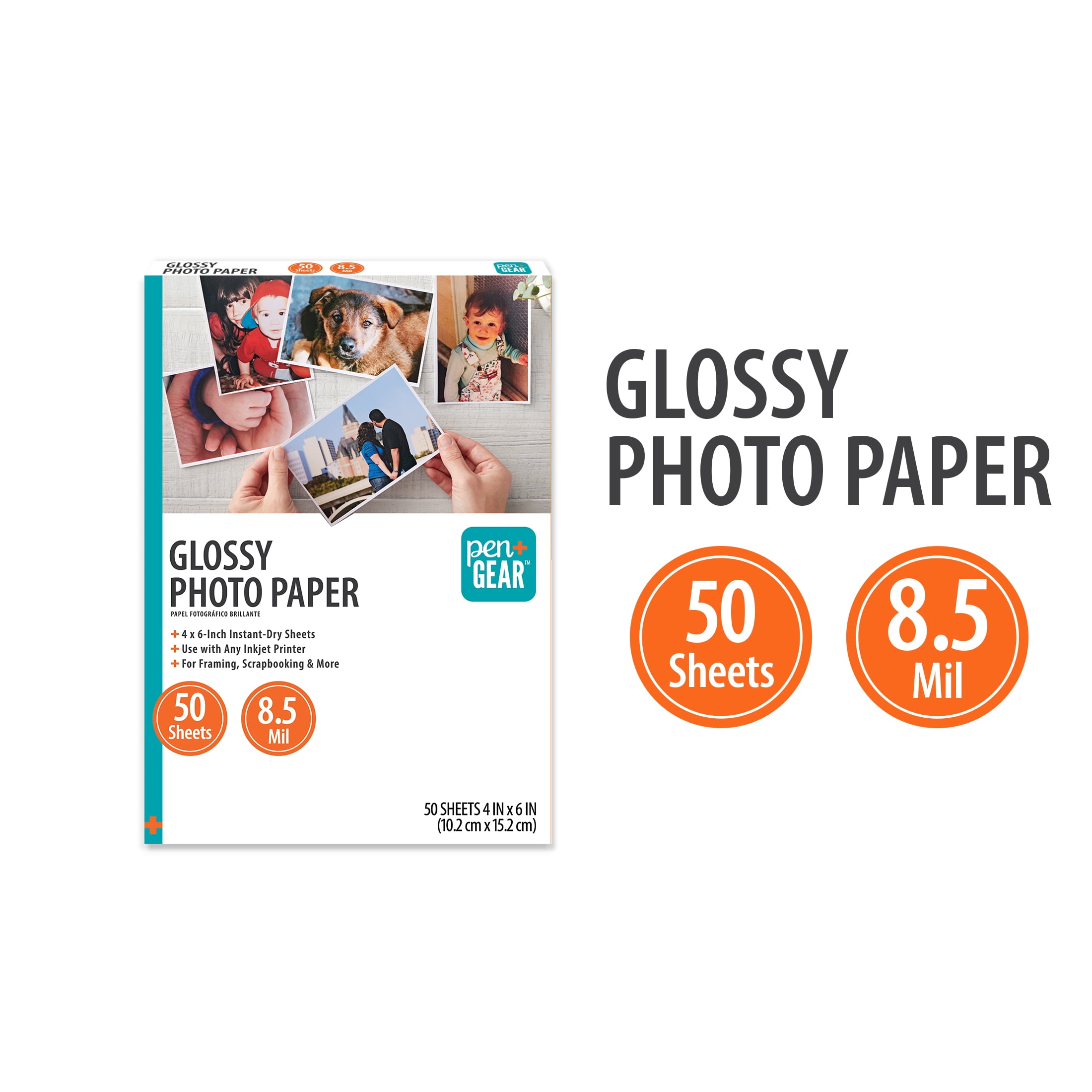 Pen+Gear White Glossy Inkjet Photo Paper, 4" x 6", 8.5 Mil, 50 Sheets, New