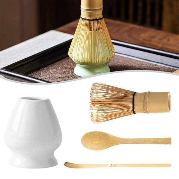 RAIRSKY 4Pcs Matcha Whisk Set,Bamboo Whisk Matcha Tea Set,Soft Stir Matcha Bowl and Whisk Set,White