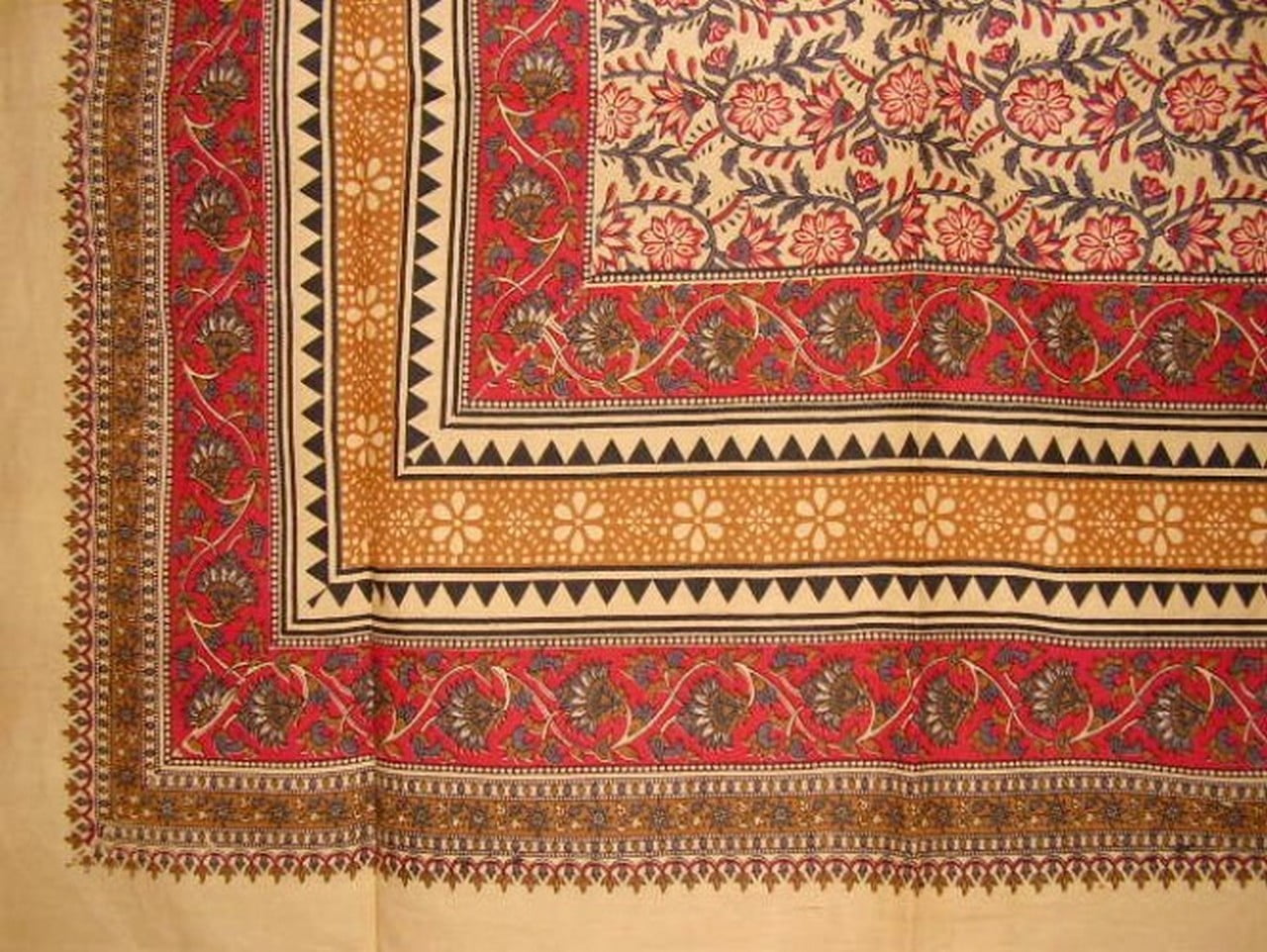 Turkish Floral Print Tapestry Cotton Spread 106" x 70" Twin Green 
