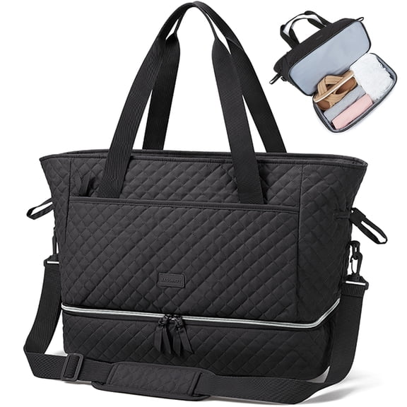 BAGSMART Weekender Overnight Bag, 39L Large Travel Duffle Tote Bag, Fashion Carry On Gym Bag Water-Resistant Shoulder Handbags with Shoe Compartment, Black