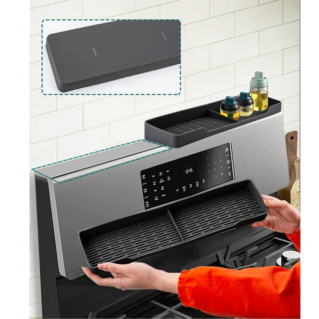2Pcs Stove Top Shelf Silicone Magnetic Leak Proof Anti Slip Oven Rack Organizer for Kitchen Supplies with Raised Non Slip Stripe Design