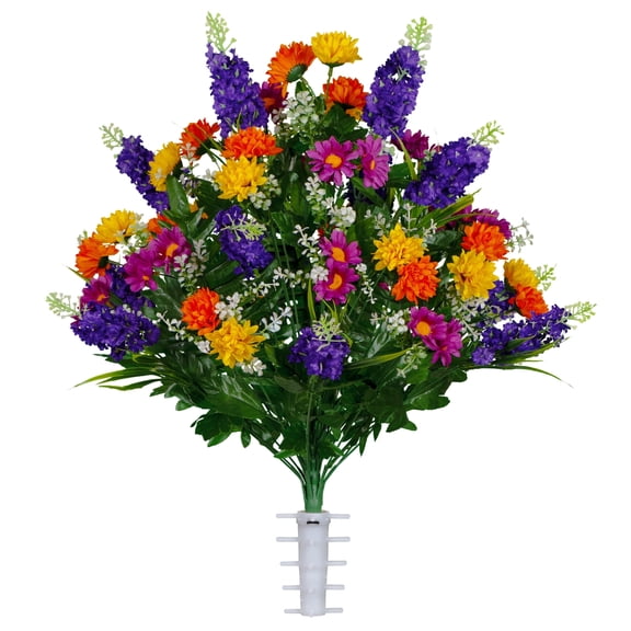 Sympathy Silks Artificial Cemetery Flowers 24" Purple Violet Yellow Wildflowers Bouquet