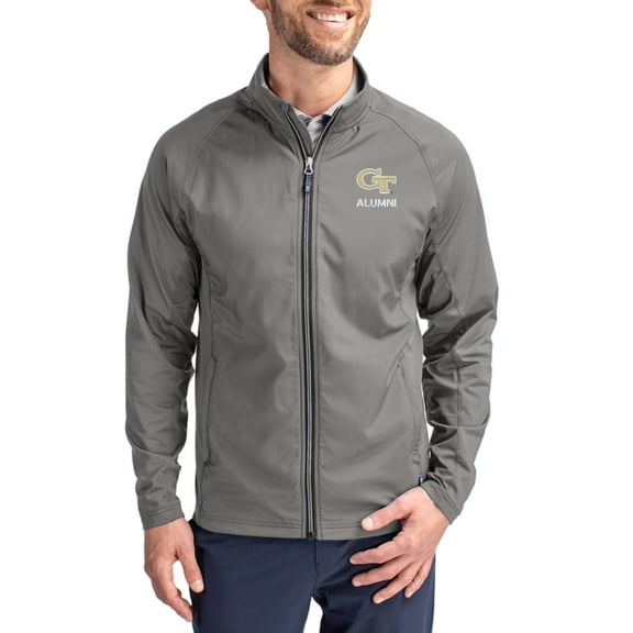 Men's Cutter & Buck Gray Georgia Tech Yellow Jackets Alumni Logo Adapt Eco Knit Raglan Full-Zip Jacket