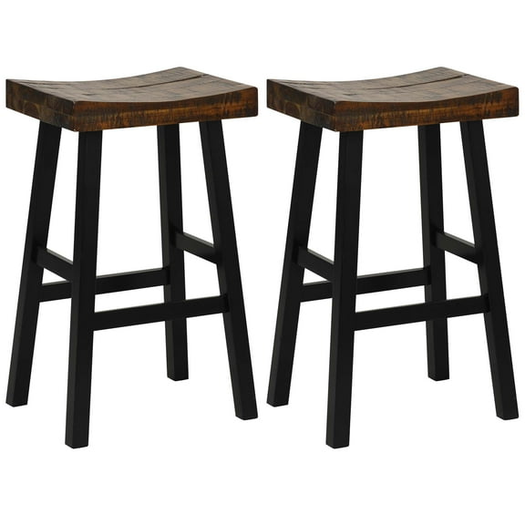 Costway 29" Bar Stool Set of 2 Bar Height Solid Wood Curved Saddle Seat Footrest