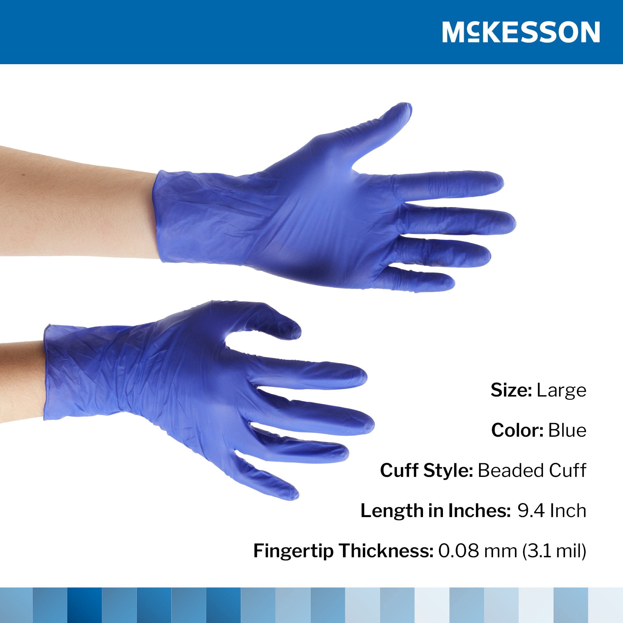 McKesson Confiderm 3.0 Disposable Nitrile Exam Glove Standard Cuff Length LARGE 14-6N36 2500 per Case