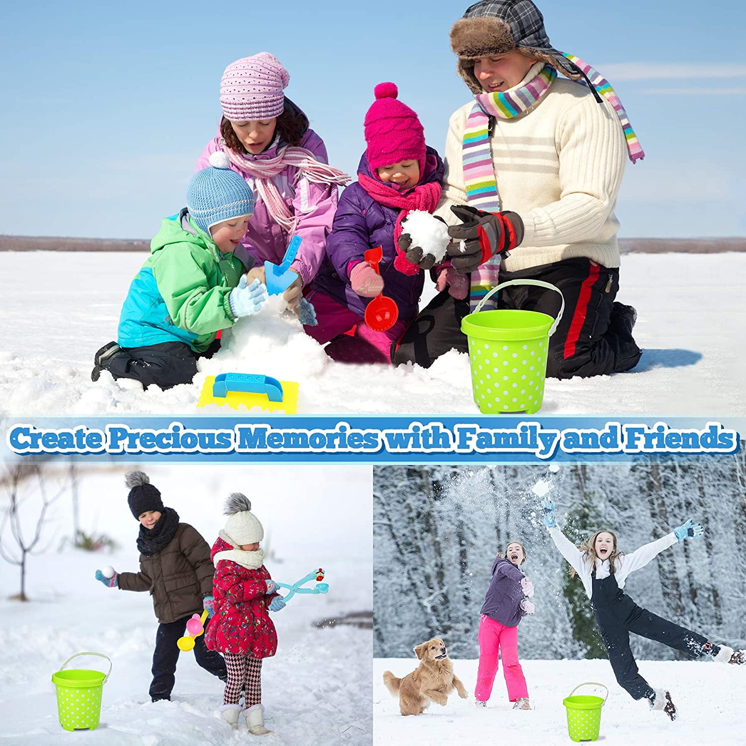 Snow Toys for Kids Outdoor Play Blue Panda Snowball Maker Set 14.2 x 3.8 in, 3 Colors, 6 Pack