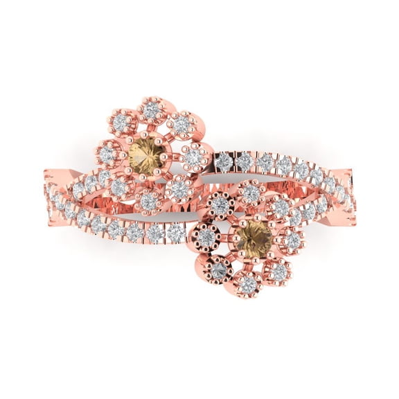 Halo Engagement Ring for Women - 0.48ct Simulated Champagne Diamond in 18K Rose Gold Promise Ring