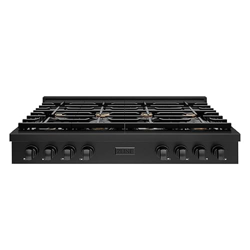 ZLINE 48 in. Paramount Gas Rangetop with 8 Brass Burners and Porcelain Cooktop in Black Stainless Steel (SRTB-BR-48)