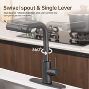 Kitchen Faucet with Pull Down Sprayer, Brushed Nickel Waterfall Single Hole Handle Stainless Steel Kitchen Sink Faucets,black
