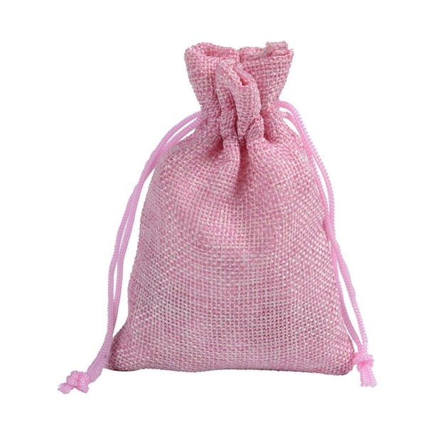 Naiovety Bolsa de arpillera reutilizable de 50 Uds., saco de yute hecho a mano, accesorios de joyería de lino Natural, bolsa de almacenamiento, Almacenamiento y organización del hogar Rosado 7*9cm