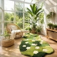 thumbnail image 4 of Cififendec Irregular Green Daisy Shaggy Area Rug, 31.49"×19.68", Gradient Grass Fluffy Soft Non-Slip Floor Mat for Bedroom Living Room Interior Decor, 4 of 7