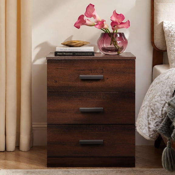 GALAXHERO 3 Drawer Night Stands for Bedroom, Tall Nightstand with Storage Cabinets, Wooden Bedside Table for Living Room Dorm, Espresso