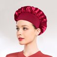 thumbnail image 1 of Gorro de dormir de satén elástico de ala ancha para mujer, gorro de quimioterapia, gorro para el cuidado del cabello de color sólido, 1 of 6