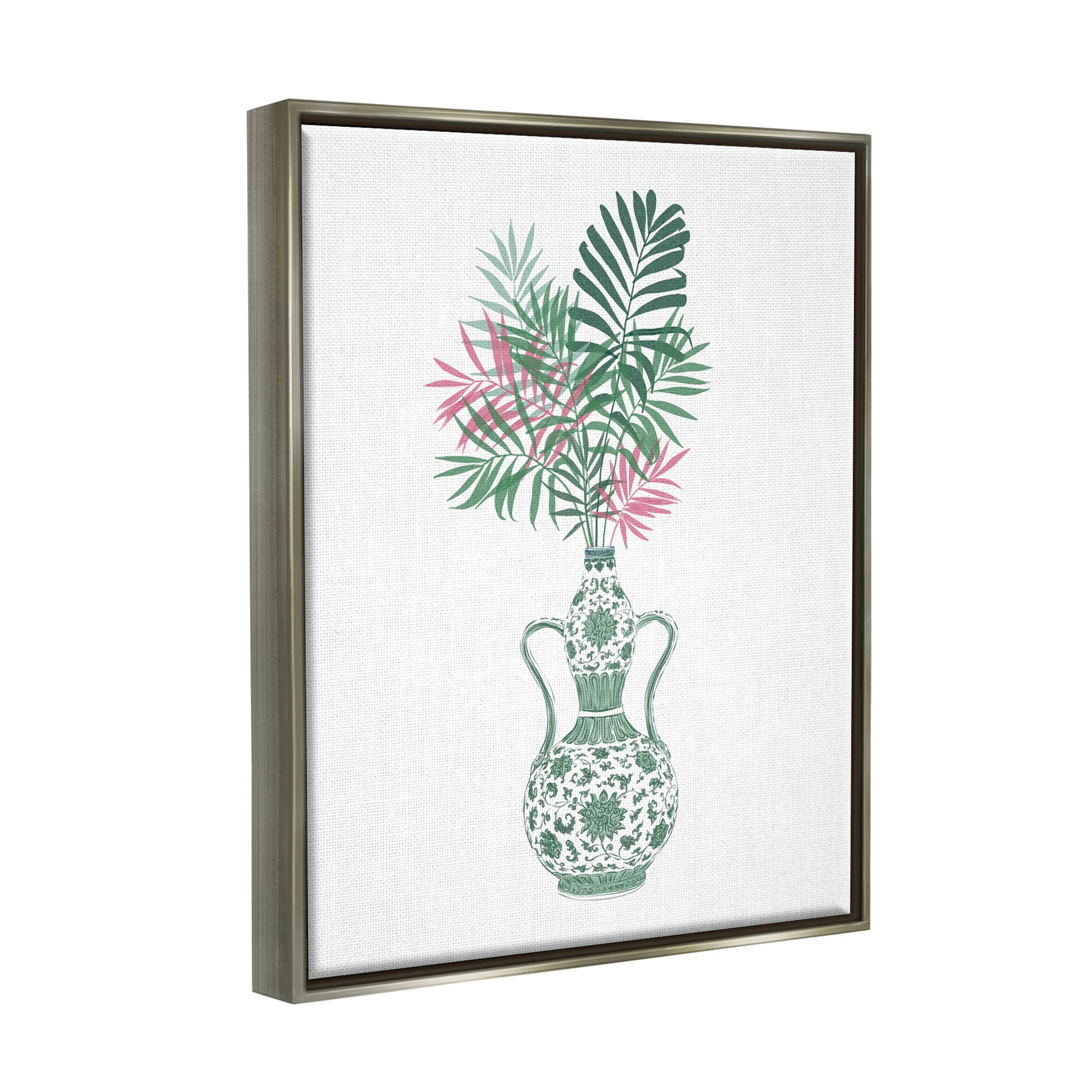 Stupell Industries Tropical Palms Ornate Vase Graphic Art Luster Gray Floating Framed Canvas Print Wall Art, Design by Ziwei Li