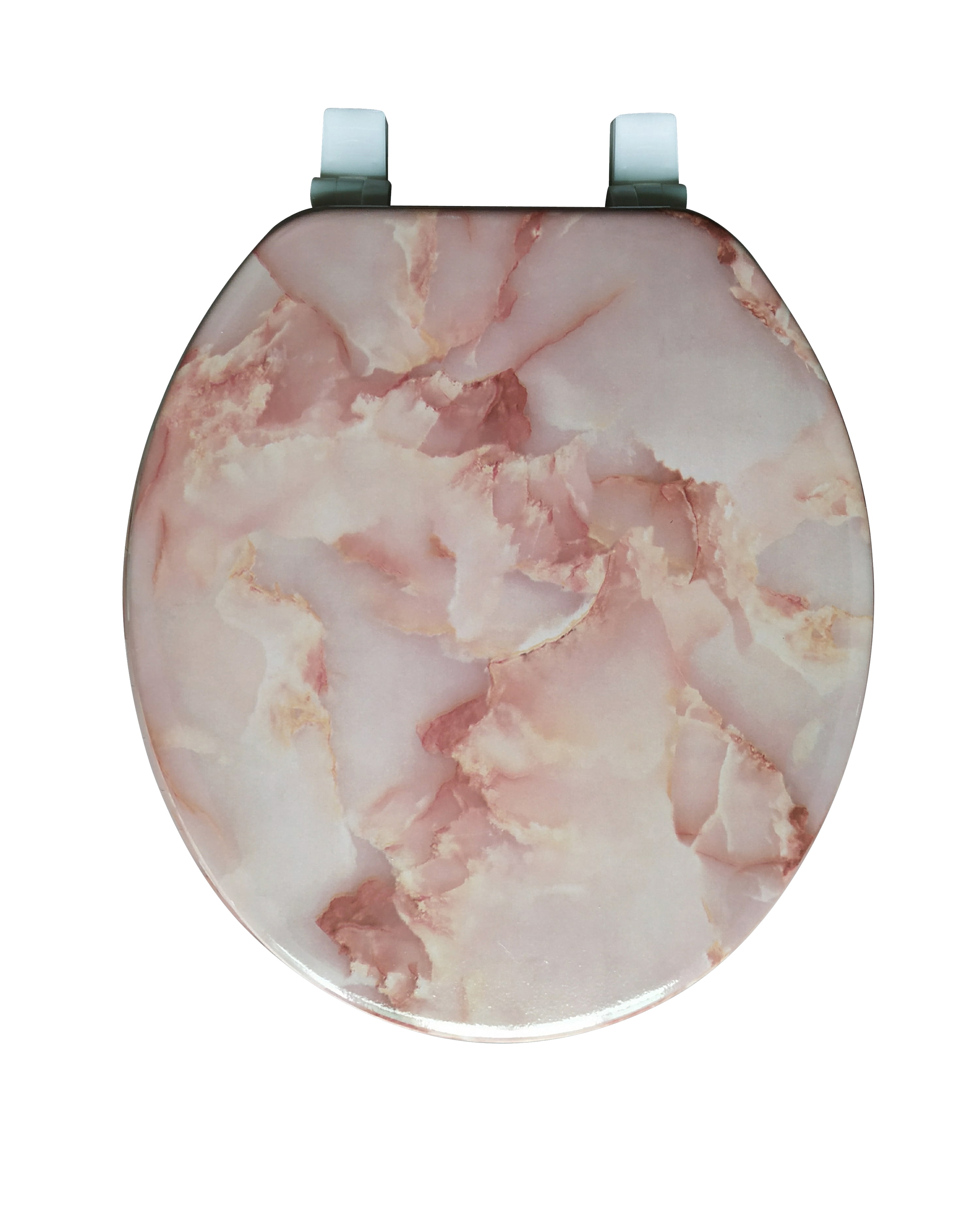 Dream Bath Heavy Duty Round Toilet Seat with non-slip seat and quick-attach easy install hardware, Marbleized Wood Agate
