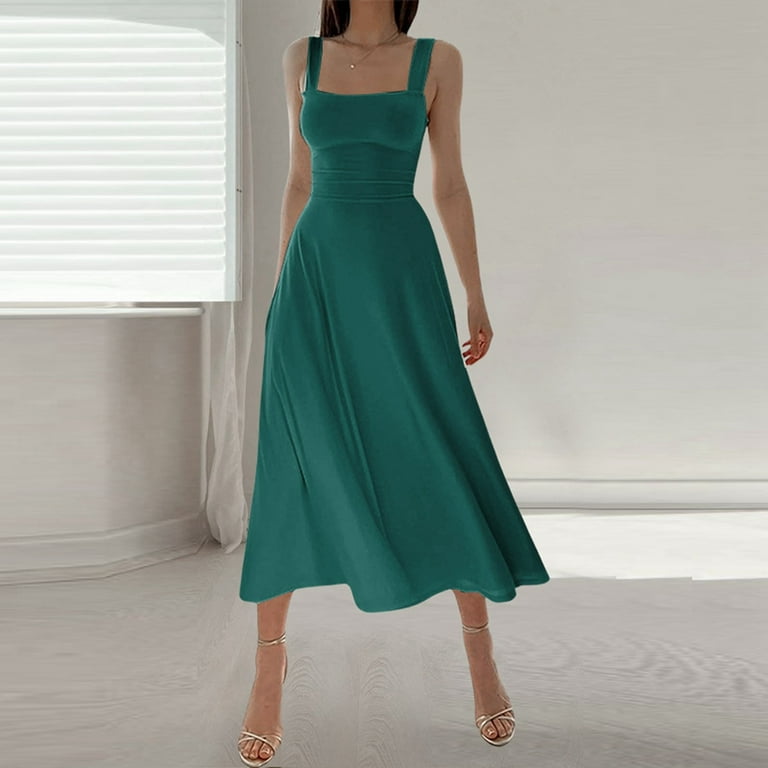 Dresses For Women 2024 Solid Color Thick Shoulder Strap Slim Fit Lace Up  Waist Dress Casual Skirt White Dress - Walmart.com