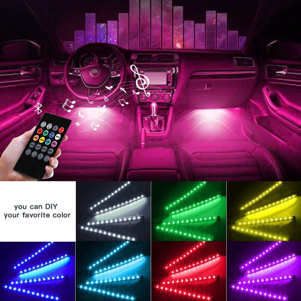 7 Colors LED RGB LED Strip Lights Music Wireless Remote Control Car Interior DIY 