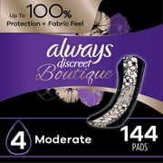 Always Discreet Boutique Incontinence Pads, Moderate Absorbency, Regular Length, 144 CT