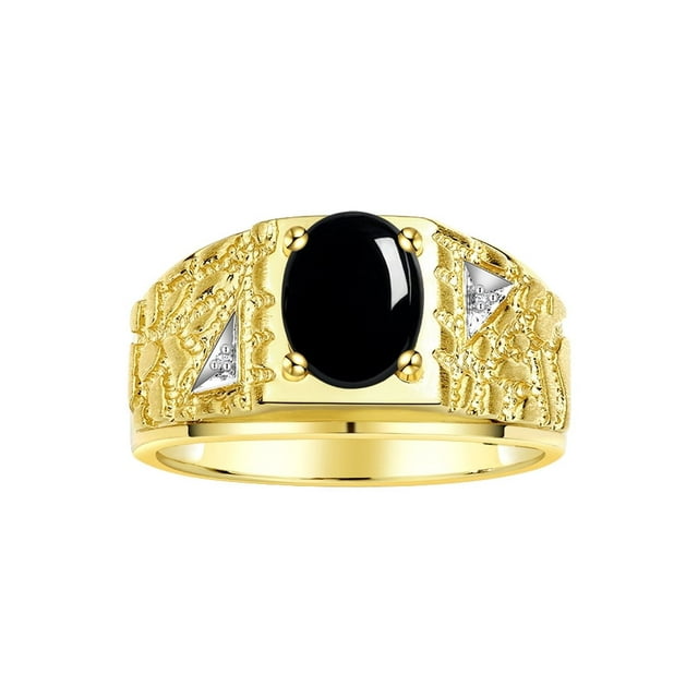 RYLOS Men's Rings Yellow Gold Plated Silver Designer Nugget Ring Oval 9X7MM Gemstone & Diamonds Cabochon Onyx Birthstone Rings For Man Size 13