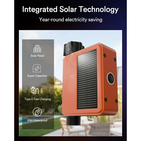 Solar WiFi Sprinkler Timer w/Water Flow Meter, Smart Water Timer for Garden Hose, APP Voice Control, Automatic Watering Irrigation Controller for Lawns Yard, Work with Alexa Google Assistant