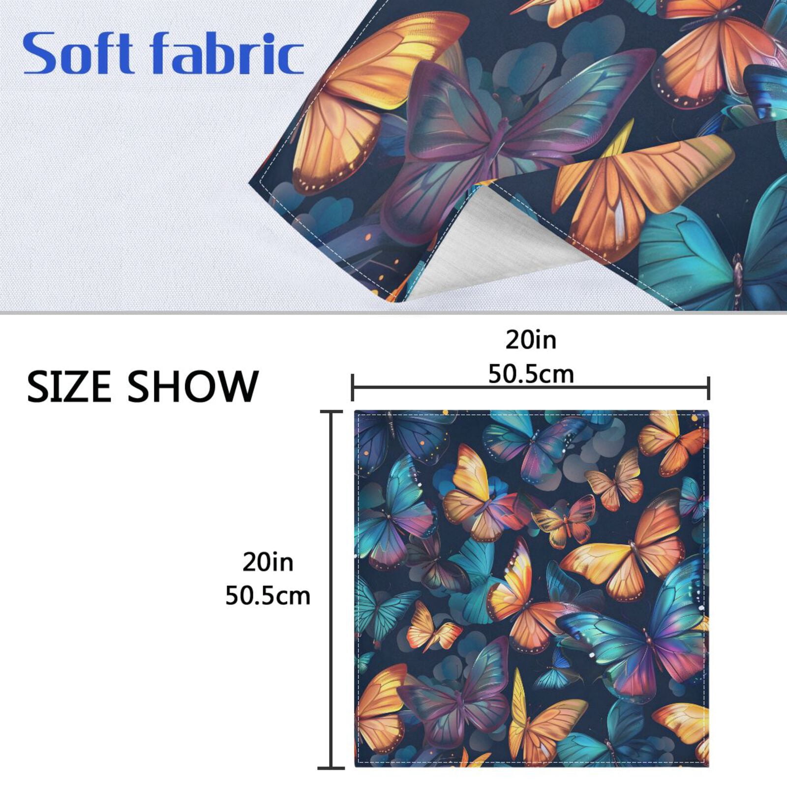 JSTEL Butterflies Colorful Cloth Napkins Set of 6, 20x20 Inch Washable and Reusable Napkin for Decoupage Dinner Party Everyday Use