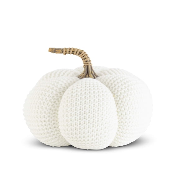 K&K Interiors 42102C-WH 7 Inch White Knit Stuffed Pumpkin