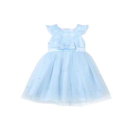 

ZIYIXIN Toddler Baby Girl Dress Pearl Mesh Tulle Tutu Dress Lace Princess Party Wedding Dresses Formal Dress with Bowknot Blue 2-3 Years