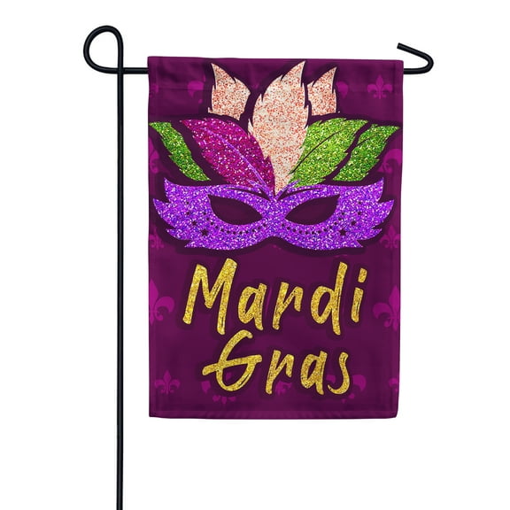 America Forever Flags Glitzy Mardi Gras Mask, Mardi Gras Garden Flag, Masquerade Masks Fleur De Lis Carnival 12.5 x 18 Inch Double Sided Seasonal Yard Outdoor Holiday Decorative Flag