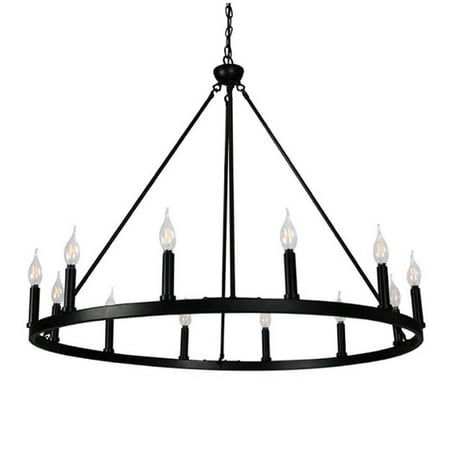 Canyon Home 12 Light Chandelier Wagon Wheel 37 Wide Matte Black