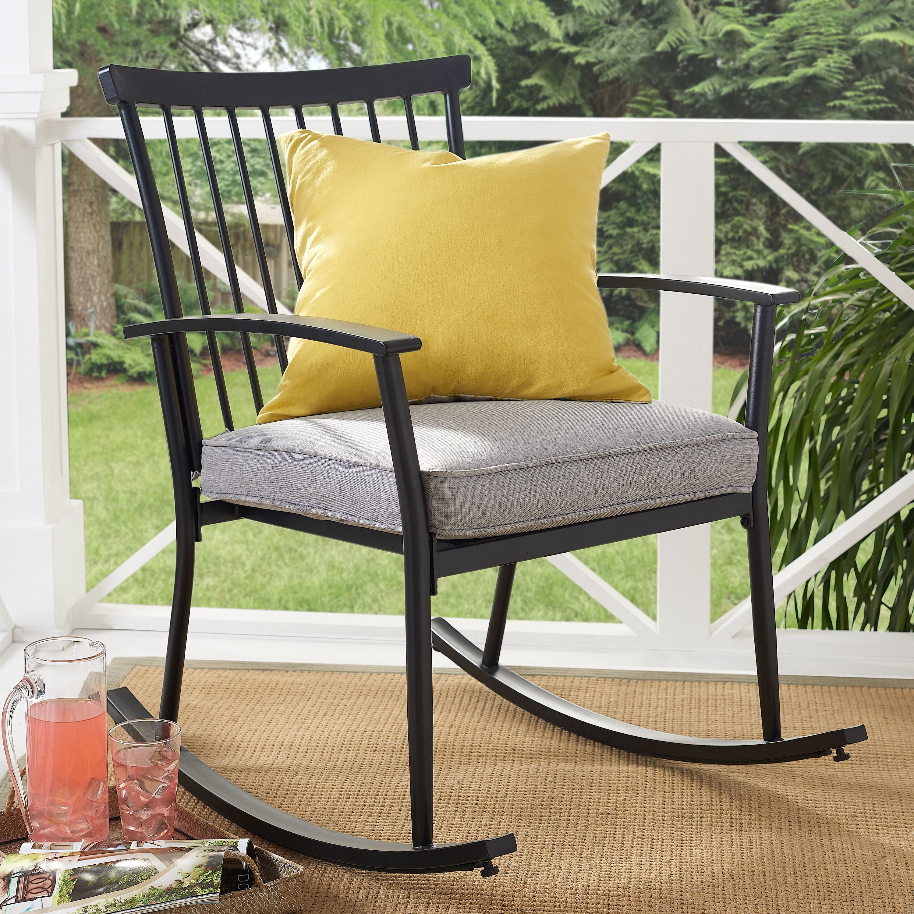 Better Homes & Gardens Shaker Patio Steel Black Rocking Chair, Gray