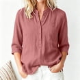 thumbnail image 5 of Vivianyo HD Women's Mandarin Collar Half Henley Placket Blouse, Curved Hem Three Quarter Sleeve Shirt For Women, Spring Summer Lightweight Tunic for Park Visits and Casual Lunches, Sizes S-2XL, 5 of 7
