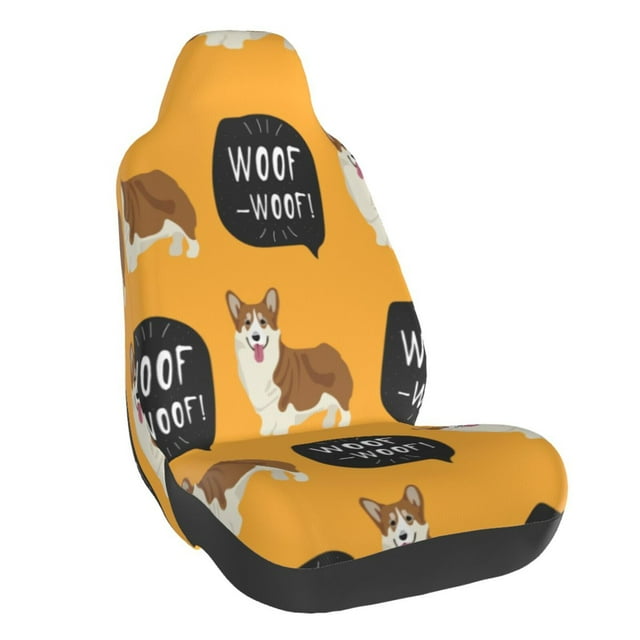 Wukai Corgi Full Set Car Seat Covers with Soft Padding Universal Auto Front Seats Protector and Cushion Mat