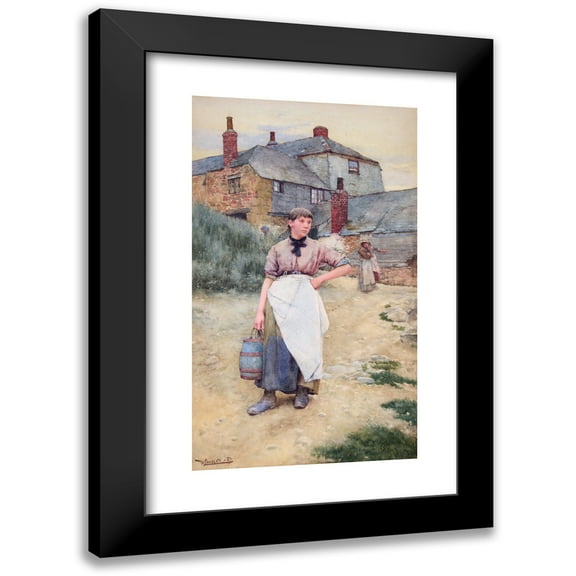 Walter Langley 10x14 Black Modern Framed Museum Art Print Titled - A Cornish Village Maiden (1883)