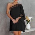 thumbnail image 2 of OSOLU Solid Color Summer Dress For Women One Shoulder Half Bat Sleeve Solid Color Lace Casual Dresses Loose Beach Mini Sun Dress Lovely Sundress Wedding Guest Dress, 2 of 4