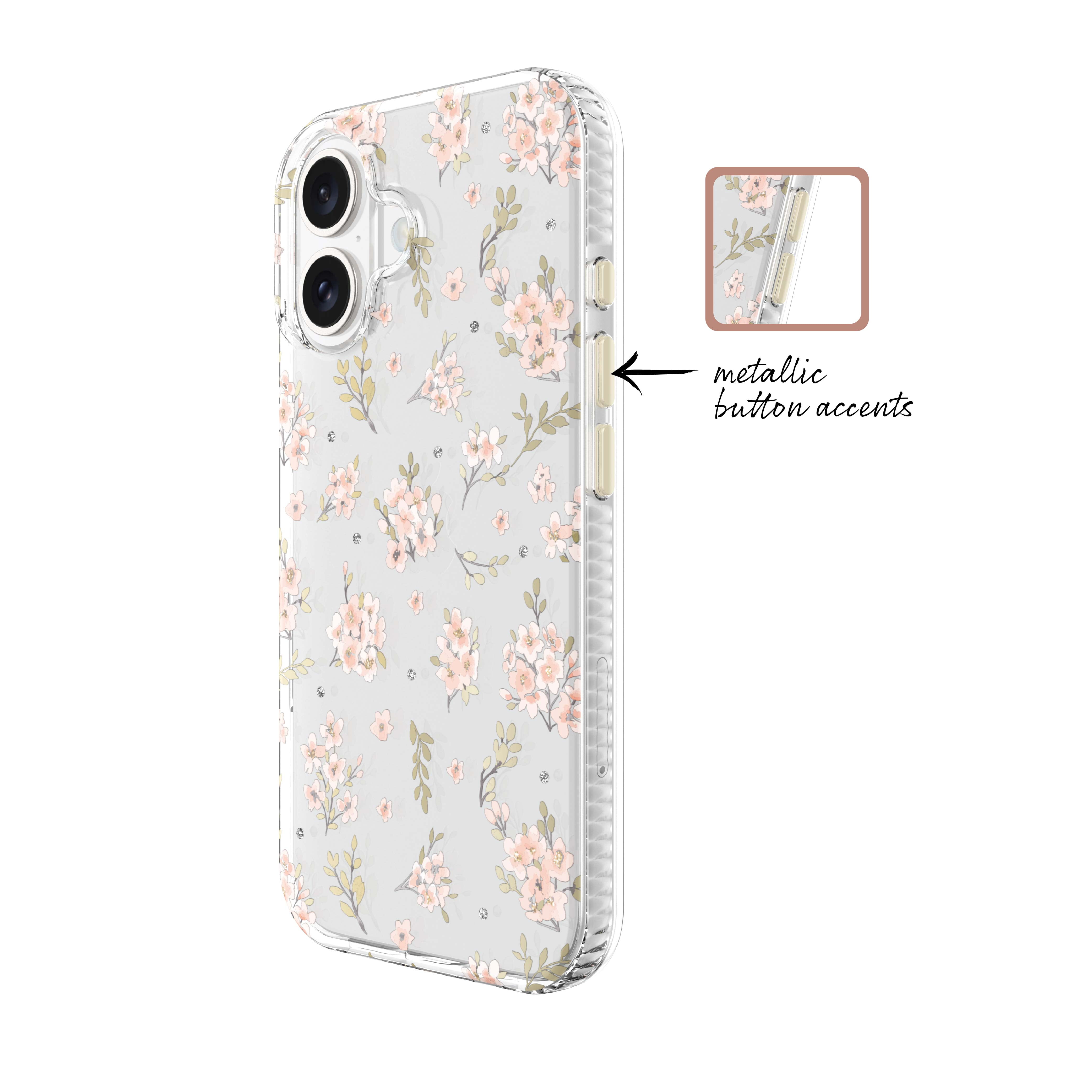 Petite coque florale rose pour iPhone 16
