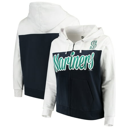Seattle Mariners 5th & Ocean by New Era Women's Plus Size French Terry Color Block Full-Zip Hoodie - Navy/White