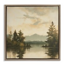 Stupell Industries Soft Beige Mountain Scenery Landscape Painting Brown Floater Framed Canvas Art Print Wall Art, 25 x 25