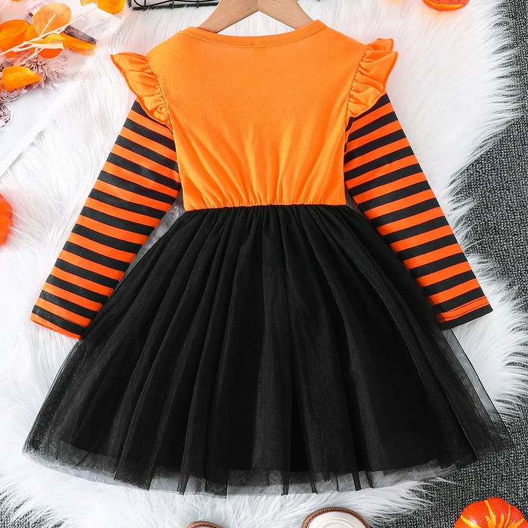 DAKIMOE Halloween Girls Dress Long Sleeve Tutu Pumpkin Skirt Princess Party Tulle  Dress Fall Clothes, Black, 7Y - Walmart.com
