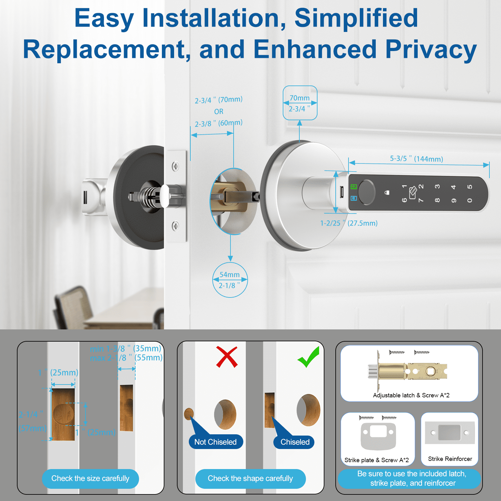 Gavdhe Smart Lock, Fingerprint Door Lock, Biometric Keyless Entry Door Knobs with Keypads 1 Set