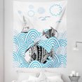thumbnail image 1 of Fish Tapestry, Sketch Boat and Motifs Underwater Fauna with Wavy Ocean Marine Art, Fabric Wall Hanging Decor for Bedroom Living Room Dorm, 5 Sizes, Blue Black and White, by Ambesonne, 1 of 1