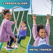 Sportspower Arcadia Metal Swing Set for Kids Ages 3-8, Outdoor Backyard Playset with Trapeze, 2-Person Glider, 5-Foot Slide , Bonus Anchor Kit (TEAL)