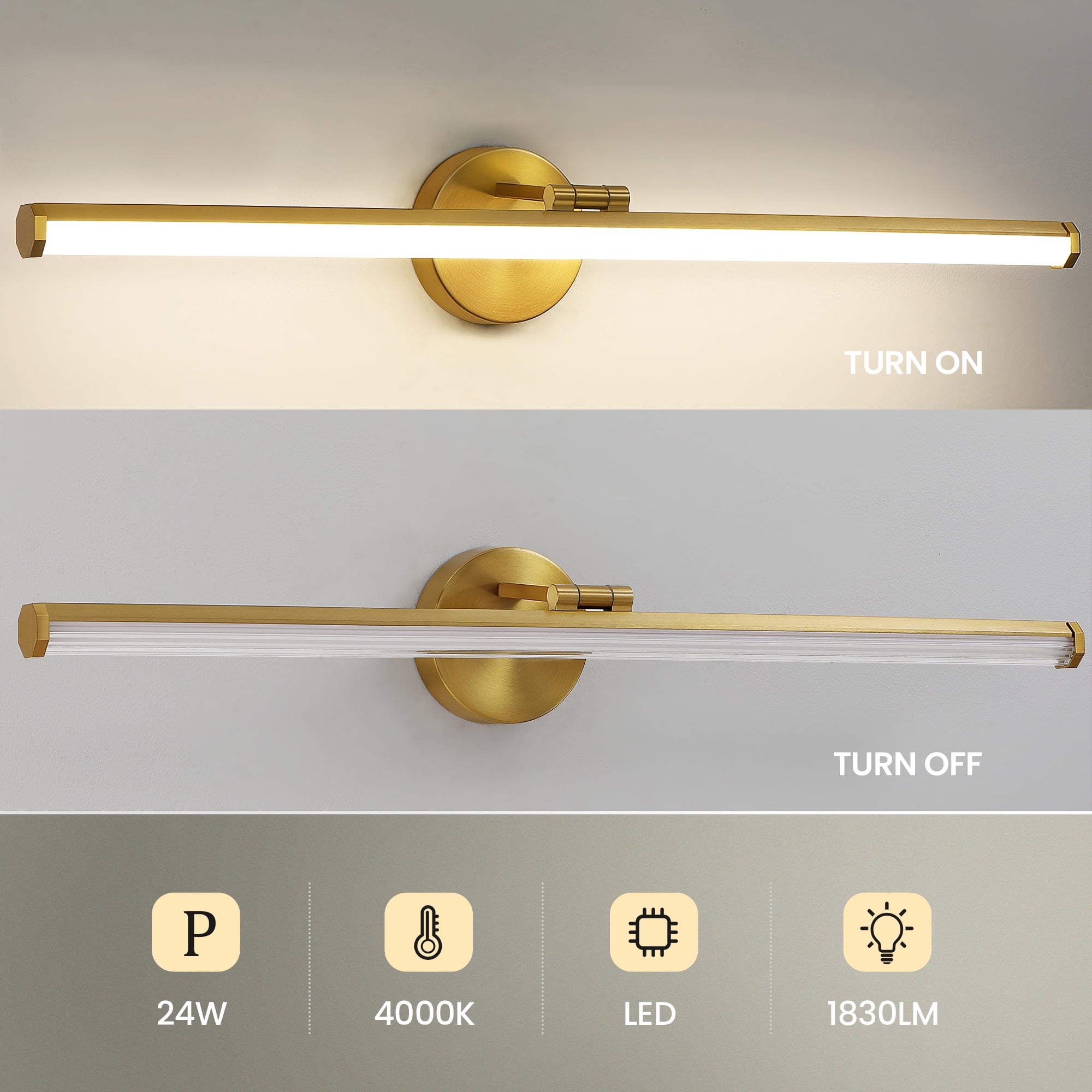 KAISITE Modern LED Bathroom Vanity Light 24W 4000K LED Bathroom Lighting Fixture Angle Adjustable 30 Inch Modern Vanity Light Bar for Bedroom Living Room