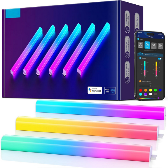 Glide Wall Lights, RGBIC LED Light, Smart Gaming Light Works with Alexa and Google Assistant, RGB Lights Bar, LED Wall Lights for Bedroom, 2 Panels Set (3 Sections/Panel)
