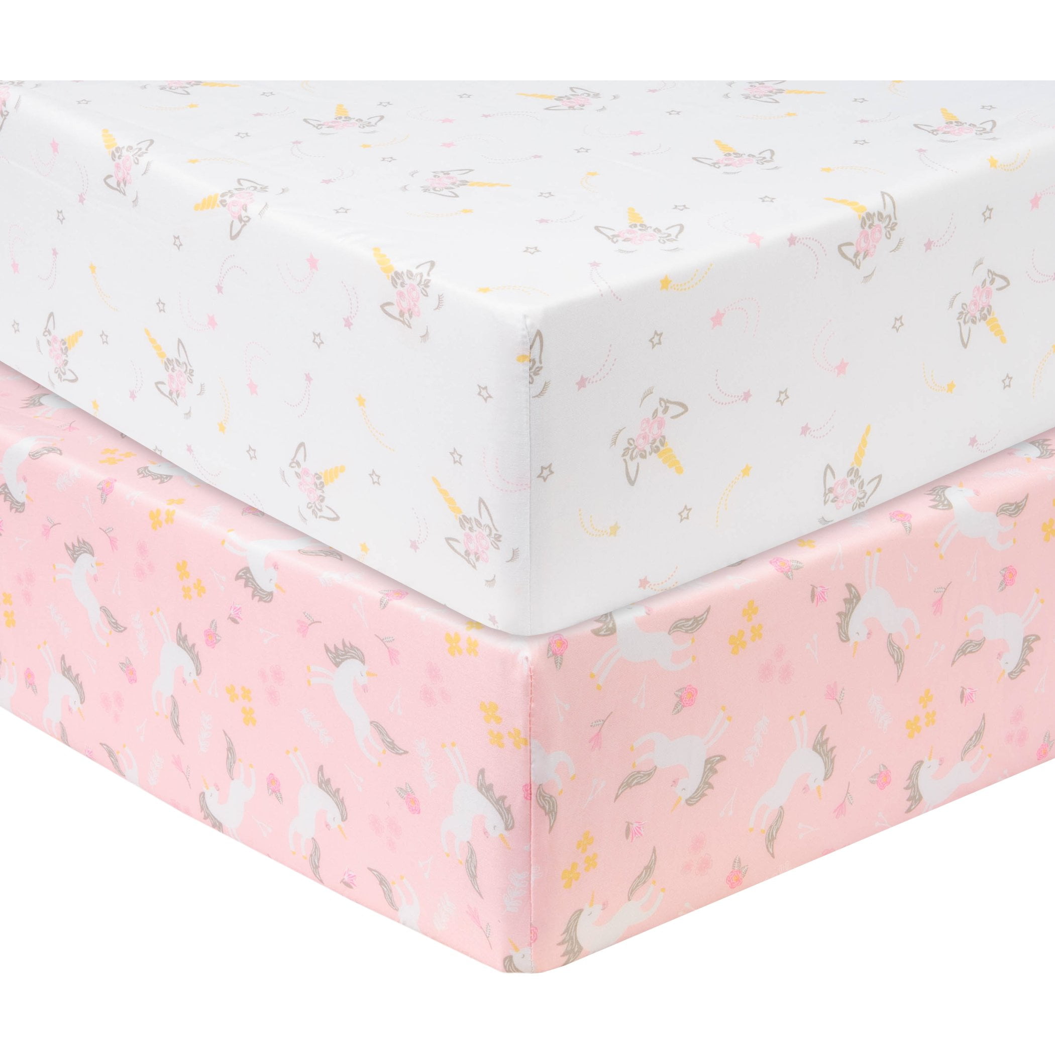 Sammy and Lou Infant Unicorn Printed Microfiber Woven Deep Pocket 200 Crib Sheets, Multicolor, 2 -Pieces