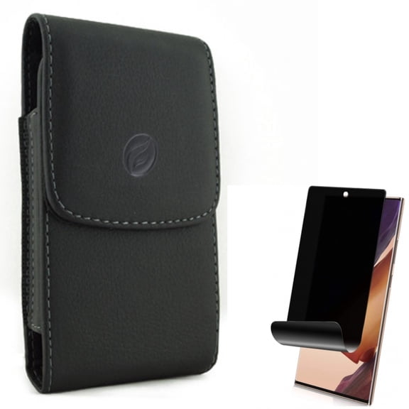 Privacy Screen Protector & Case Belt Clip for Samsung Galaxy Note 20 Ultra Phone - Combo with TPU Film Anti-Peep (Fingerprint Works) Anti-Spy & Leather Holster Cover Pouch