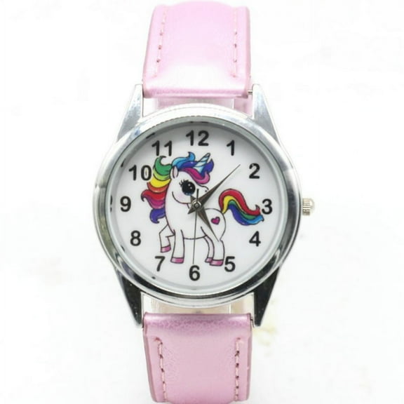 Unicorn Watch with Pink Band Rainbow Color Unicorn with Small Red Heart W-293