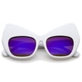 thumbnail image 2 of zeroUV Female Chunky Frame Colored Mirror Square Lens Oversized Cat Eye Sunglasses (White / Purple Mirror) - 54mm, 2 of 5