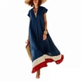 ClodeEU Women's V Neck Short Sleeve Maxi Dress,Casual Loose Linen Dress ...