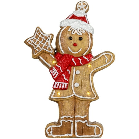 15.5  LED Lighted Gingerbread Boy with Star Tabletop Christmas Figurine