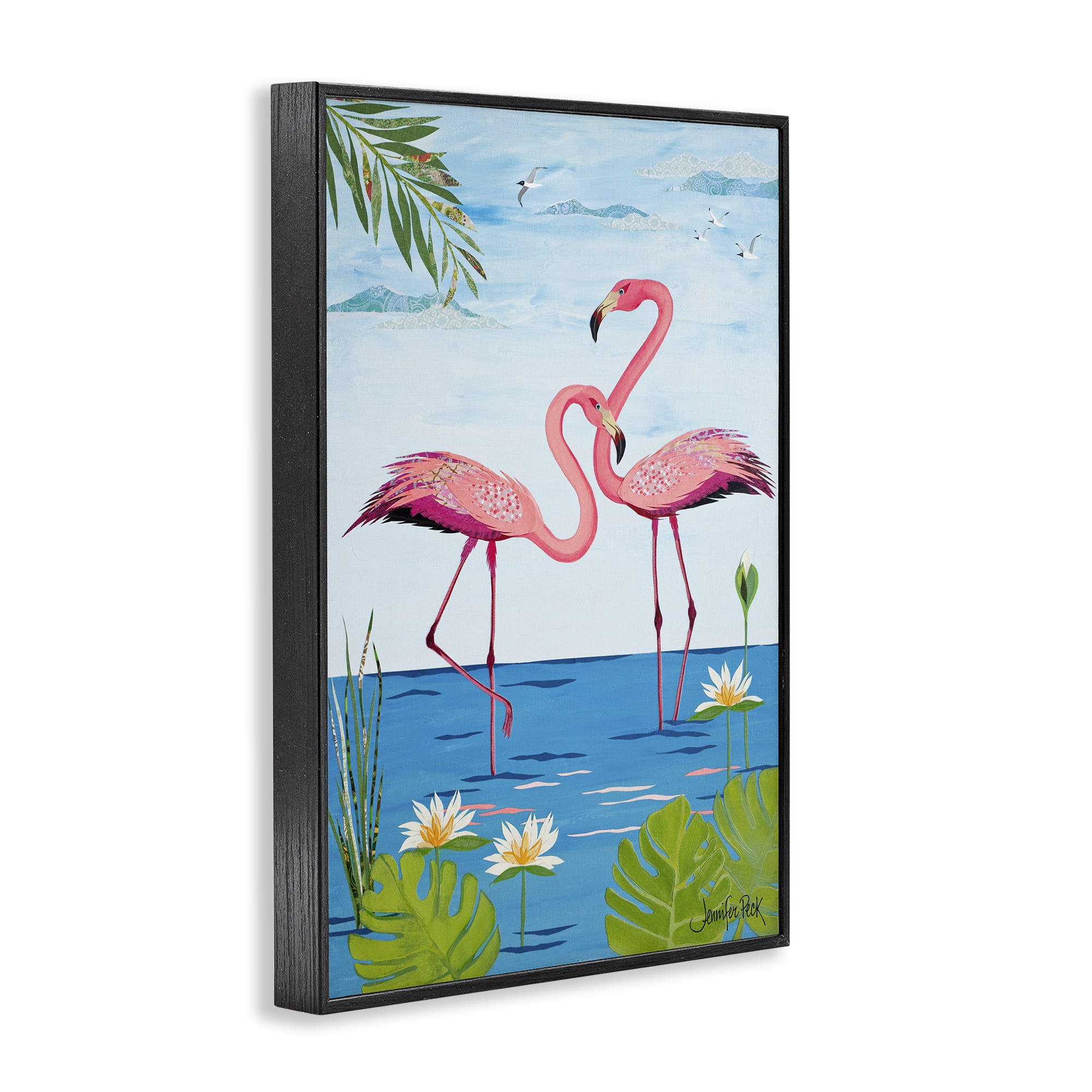 Stupell Industries Pretty In Pink Flamingos Animals & Insects Painting Black Framed Art Print Wall Art, 20 x 30